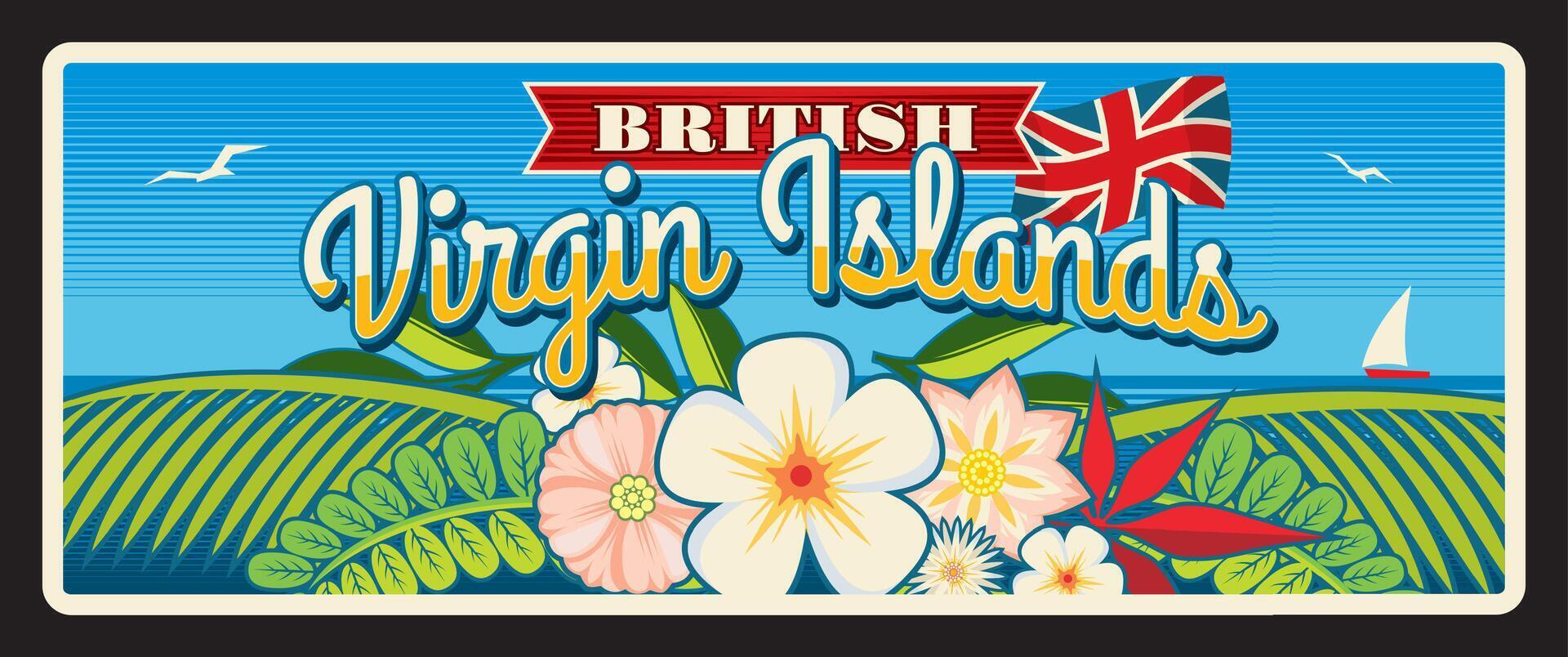 British Virgin Islands, old travel plate vector