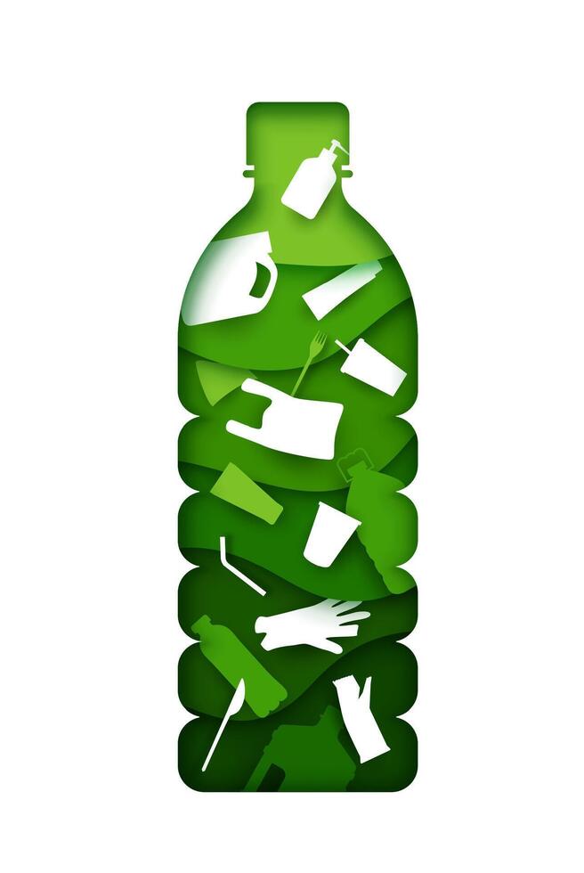 Green recycle bottle paper cut silhouette, ecology vector