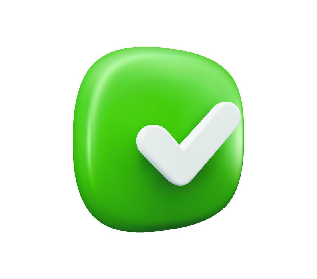 3D check icon, green tick mark for Ok correct sign vector
