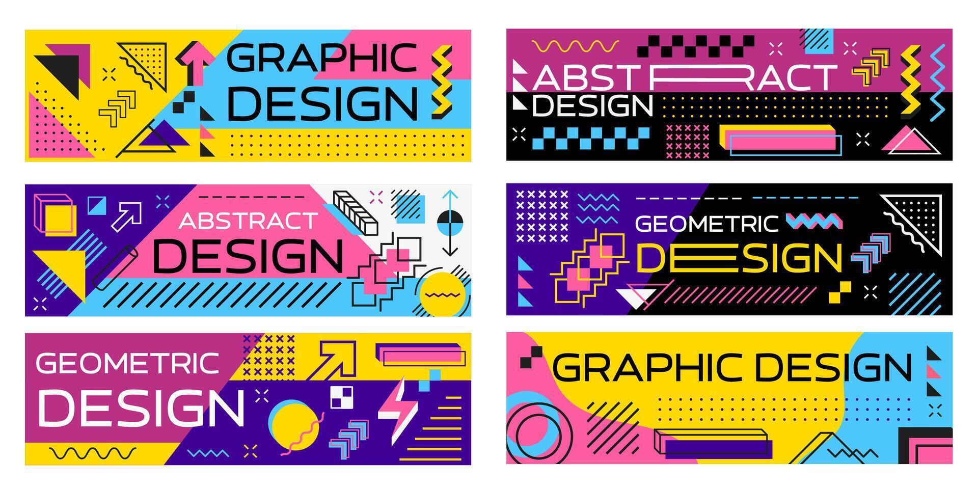 Abstract geometric modern memphis banners vector