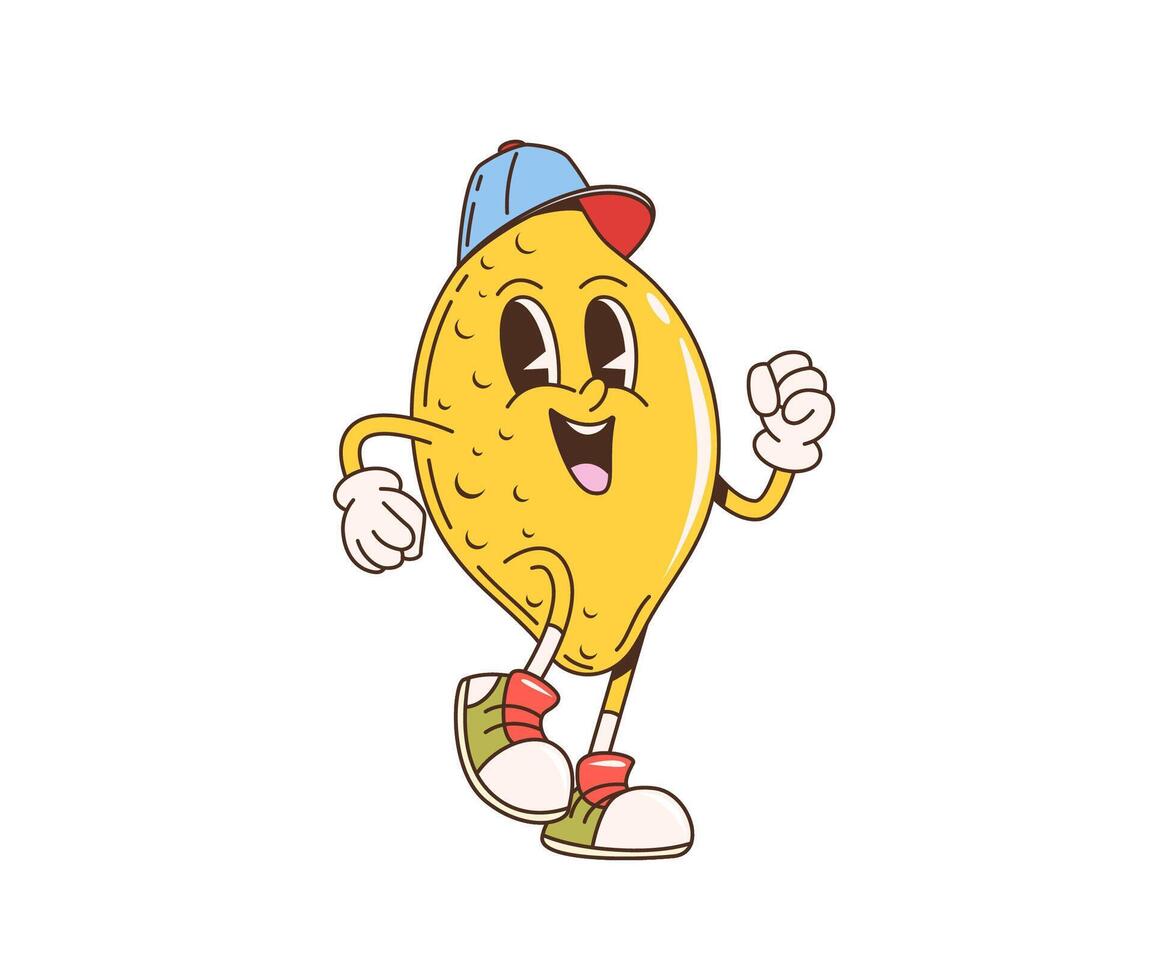 Retro cartoon groovy lemon citrus fruit character vector