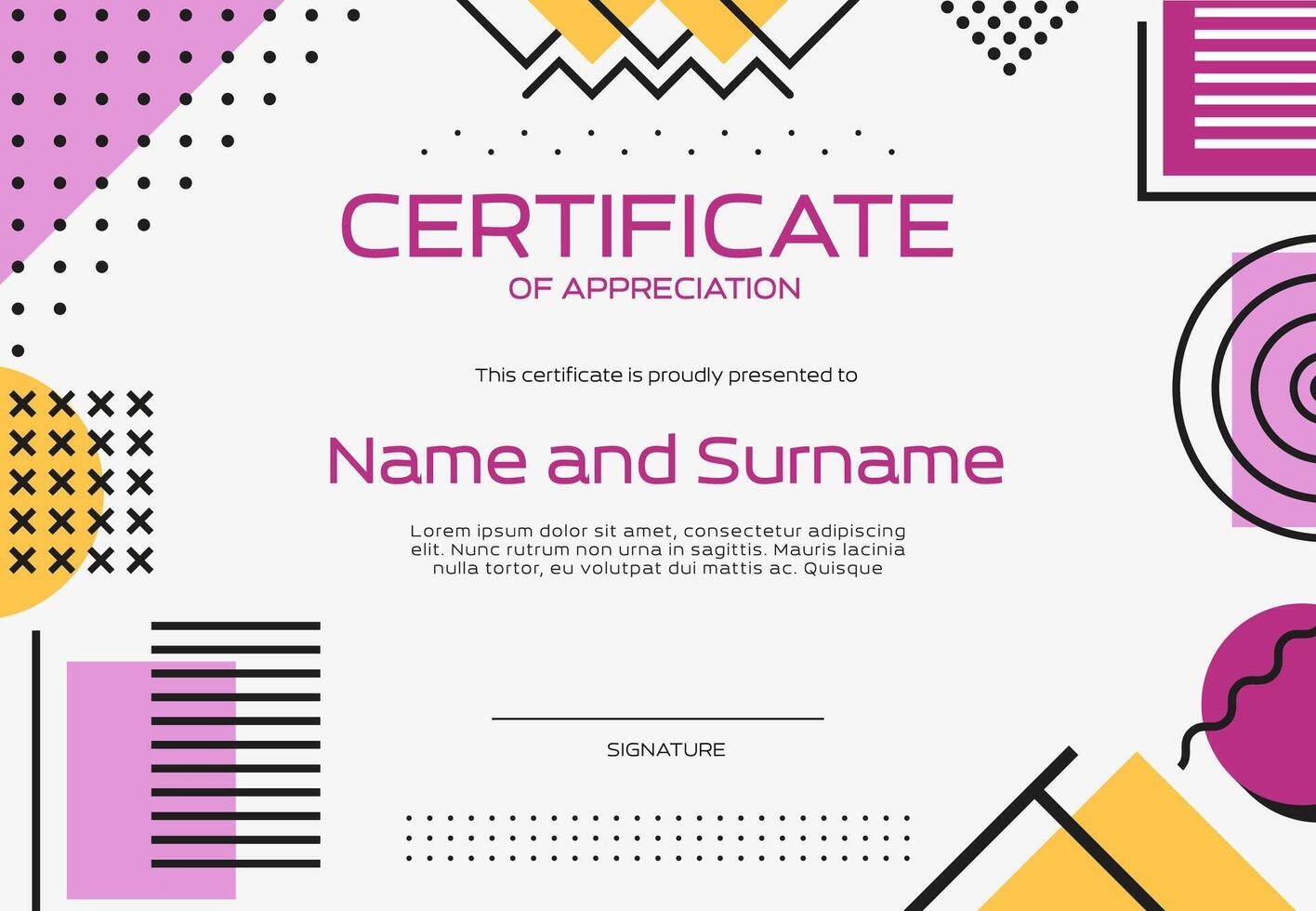 Certificate template, geometric memphis background vector