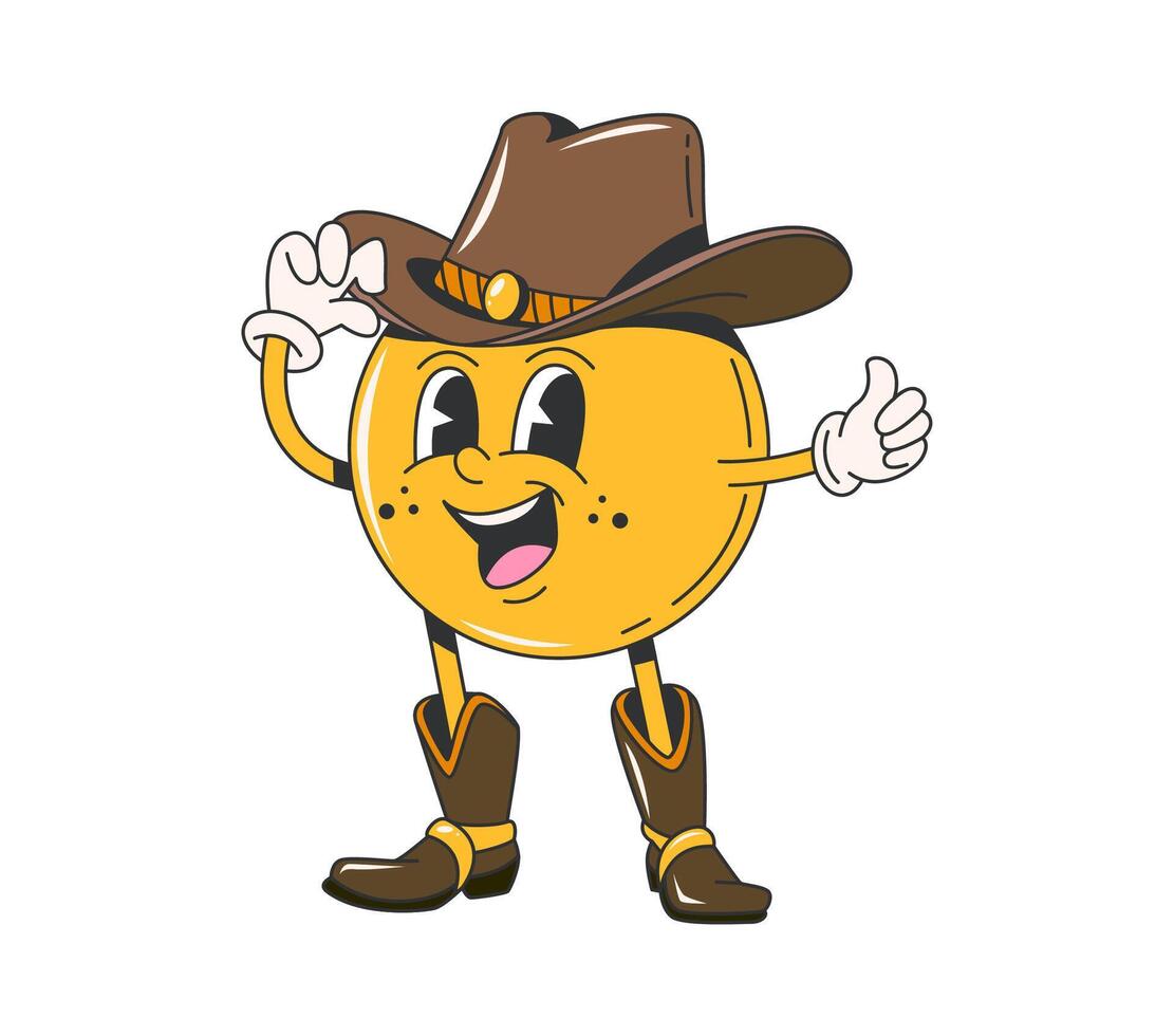 Cartoon groovy wild west cowboy smile character vector