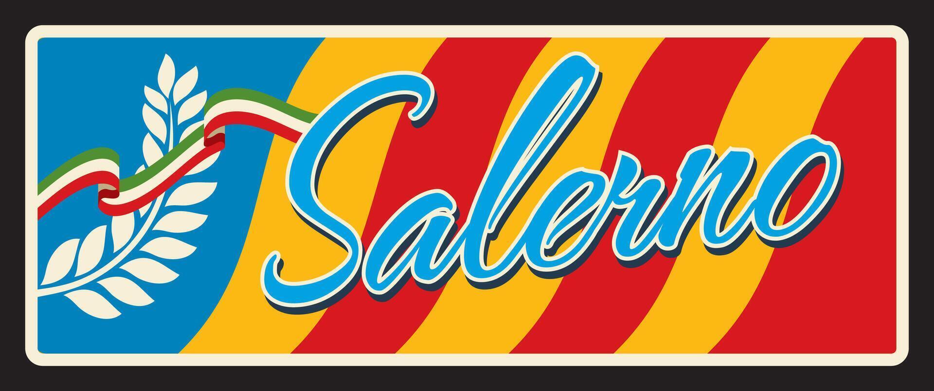 Salerno Italian city, vintage travel plate vector