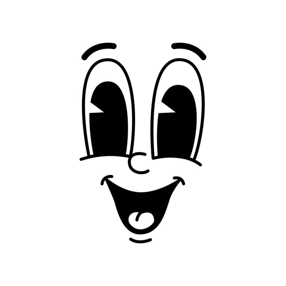 Cartoon funny comic groovy face, smiling emotion vector