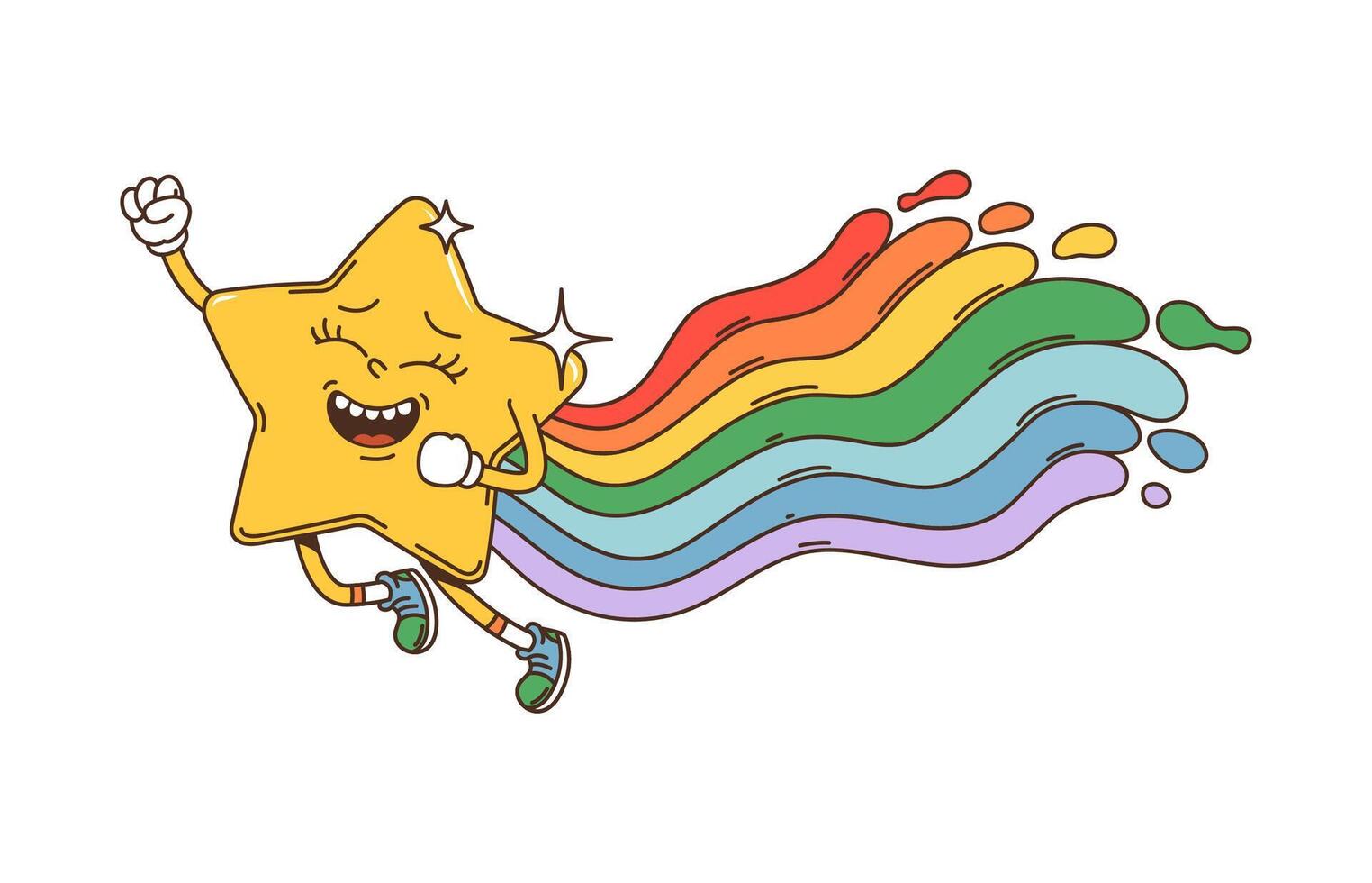 Cartoon groovy space star, falling comet character vector