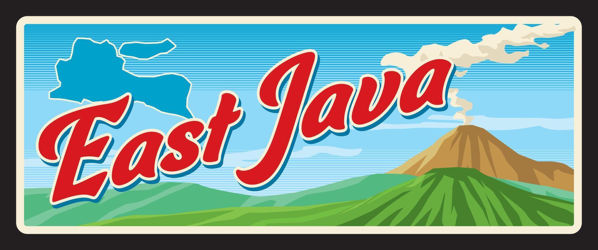 East Java Indonesia, old travel plate sign vector