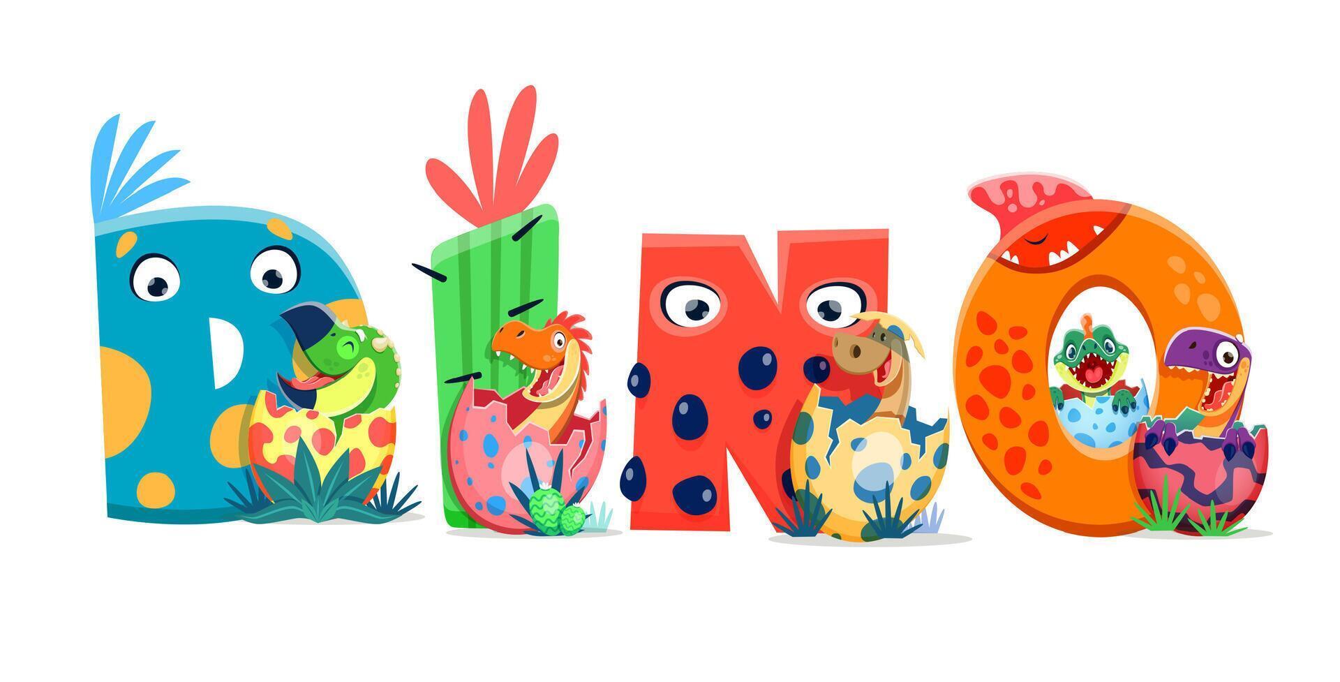 Dino kids, cartoon funny baby dinosaur characters vector