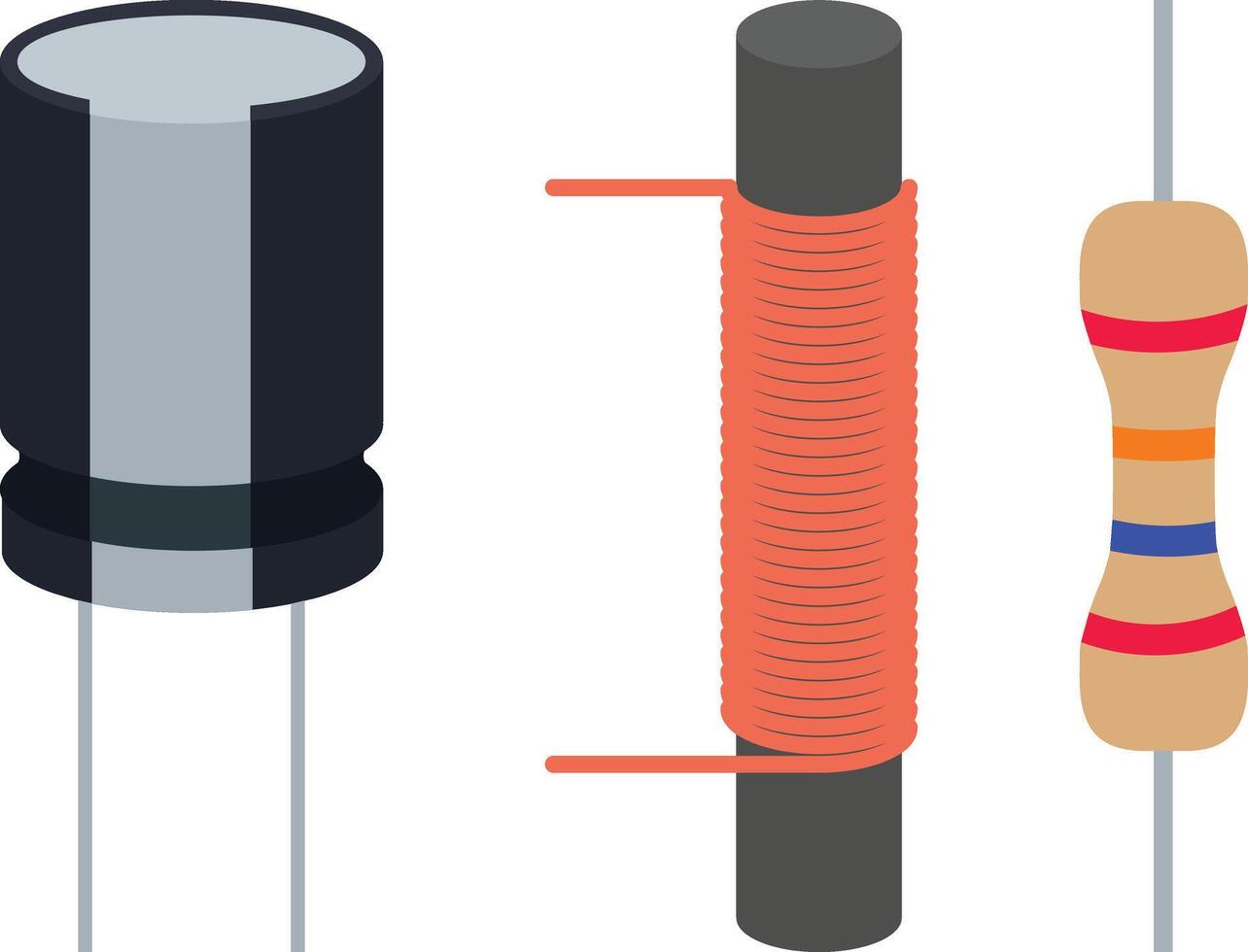 Capacitor, Inductor and Resistor Electrical Illustration Icons vector