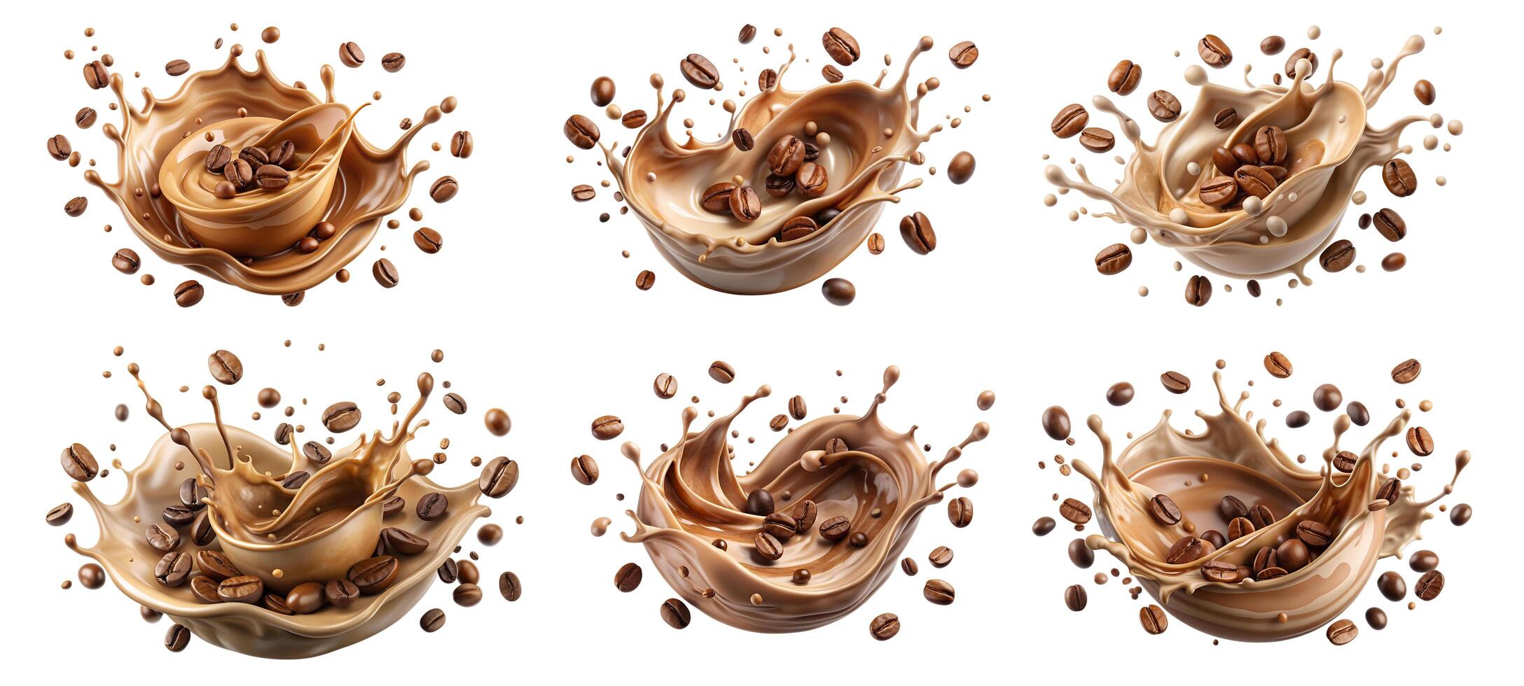 Circular splashes of coffee, round splashes of chocolate or coffee isolated on a white background photo