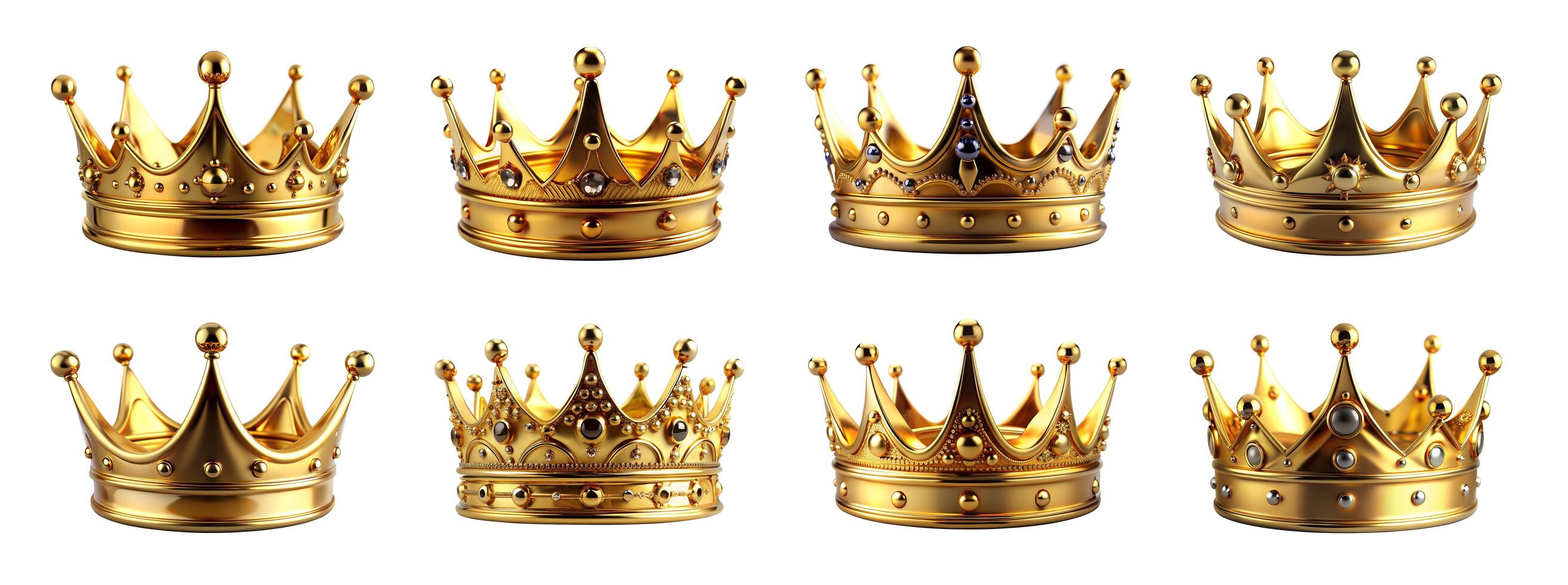 Set of Realistic Golden Crown isolated on white background with clipping path. photo