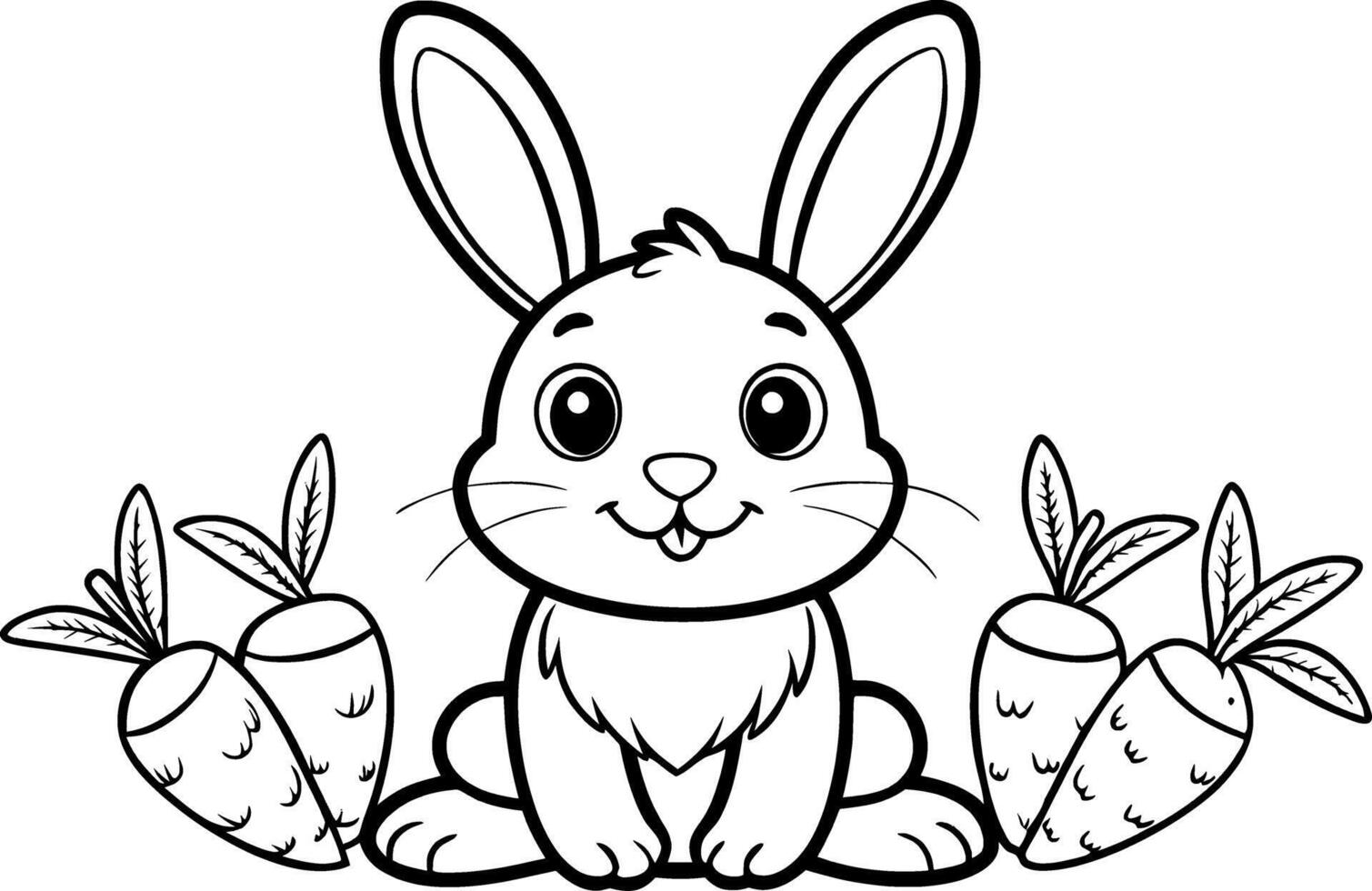 Rabbit with Carrots Coloring Page - Simple Outline vector