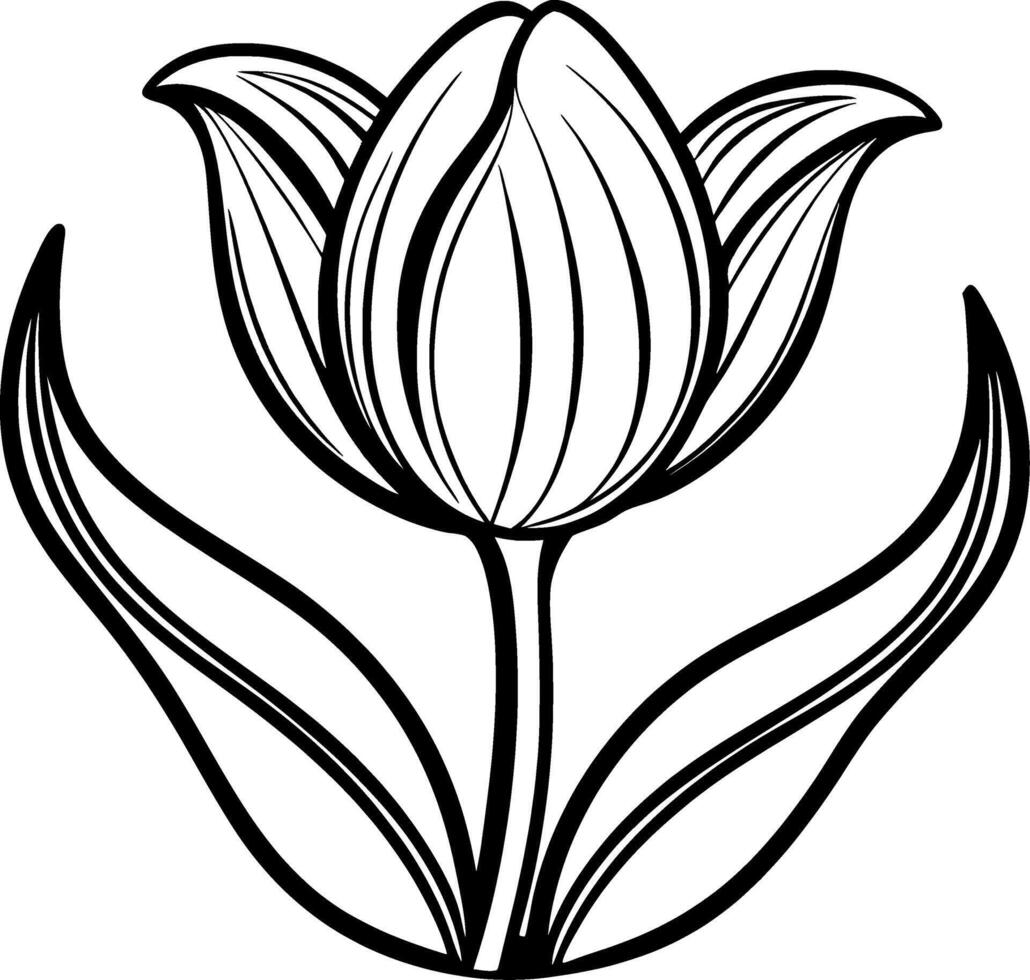 Tulip Coloring Page for Kids - Simple Outline vector