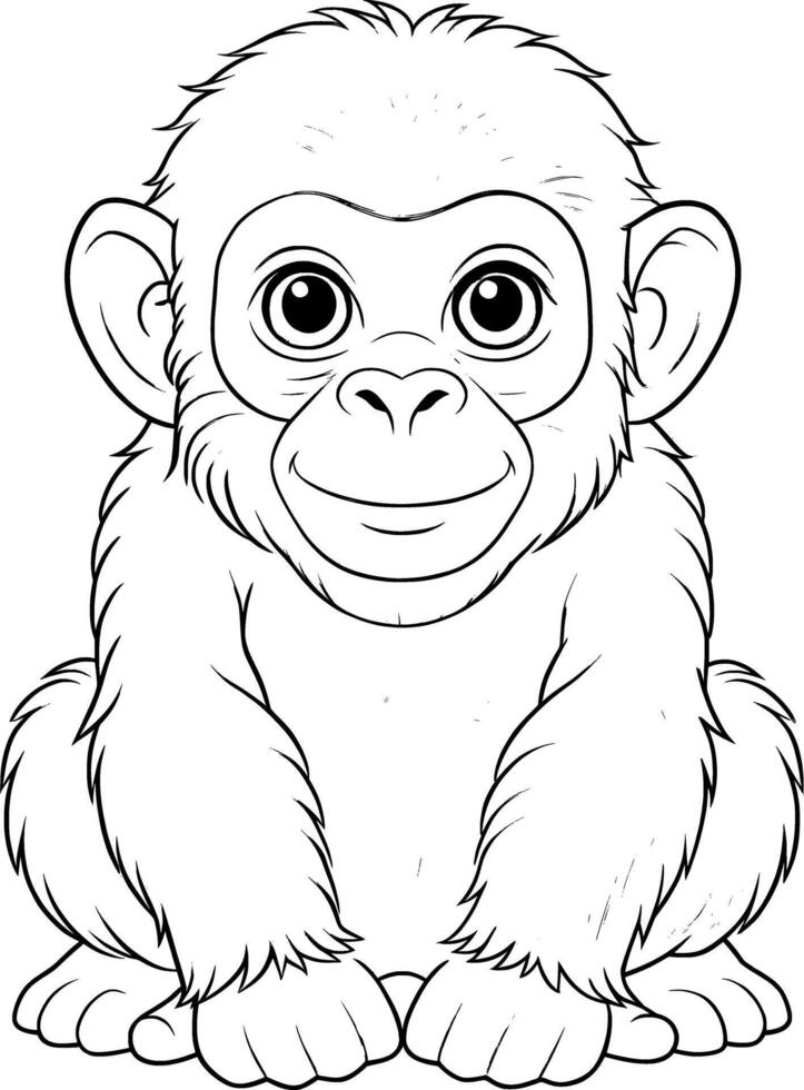 Baby Gorilla Coloring Page - Simple Outline vector