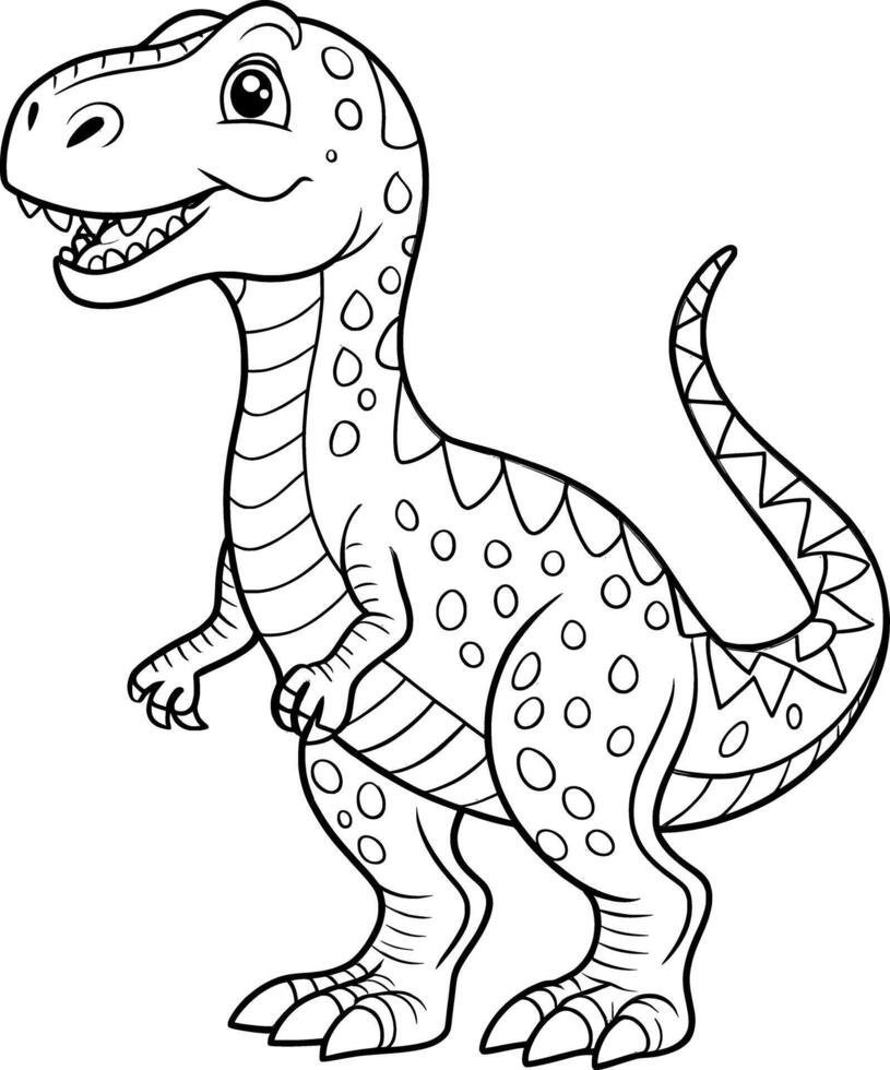 Smiling Dinosaur T-Rex Coloring Page - Simple Outline vector