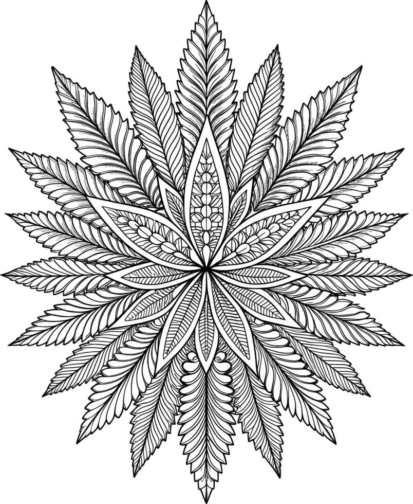 Marijuana Leaf Mandala Coloring Page for Teens - Simple Outline vector