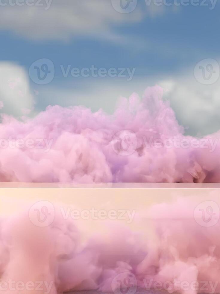 Dreamy platform podium scene with clouds and sky product display photo