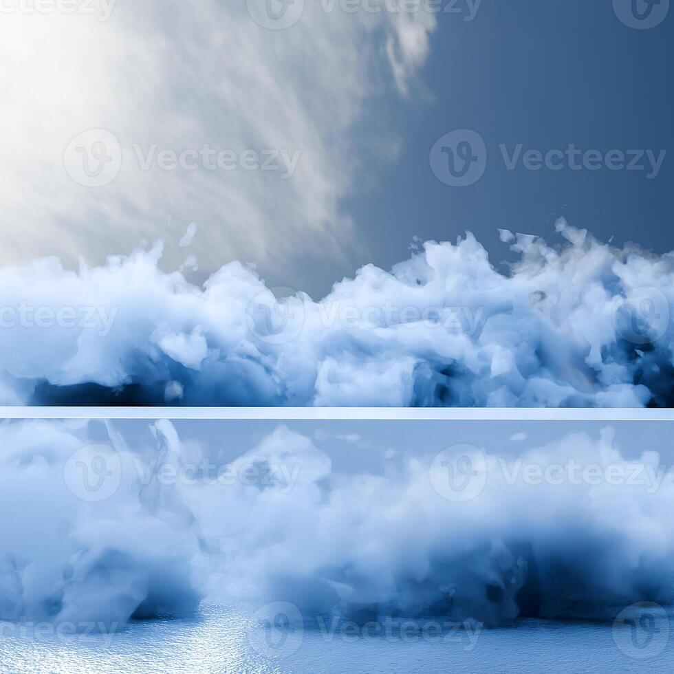 Dreamy platform podium scene with clouds and sky product display photo