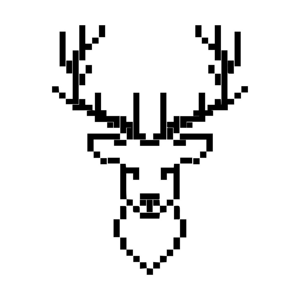 Deer Pixel logo or modern line icon. line art and icon design with bold outline. Black and white Pixel Perfect minimalistic symbol isolate white background. Creative logotype vector