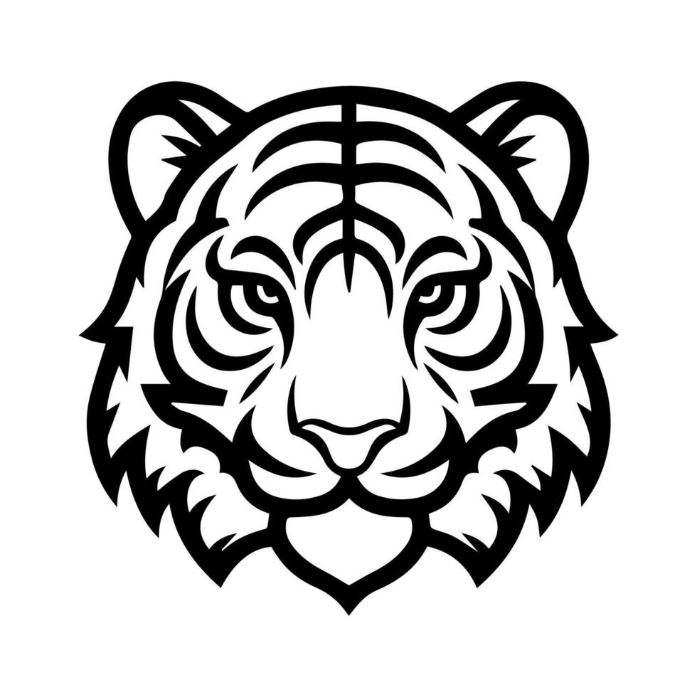 Tiger Face logo or modern line icon. line art and icon design with bold outline. Black and white Pixel Perfect minimalistic symbol isolate white background. Creative logotype vector