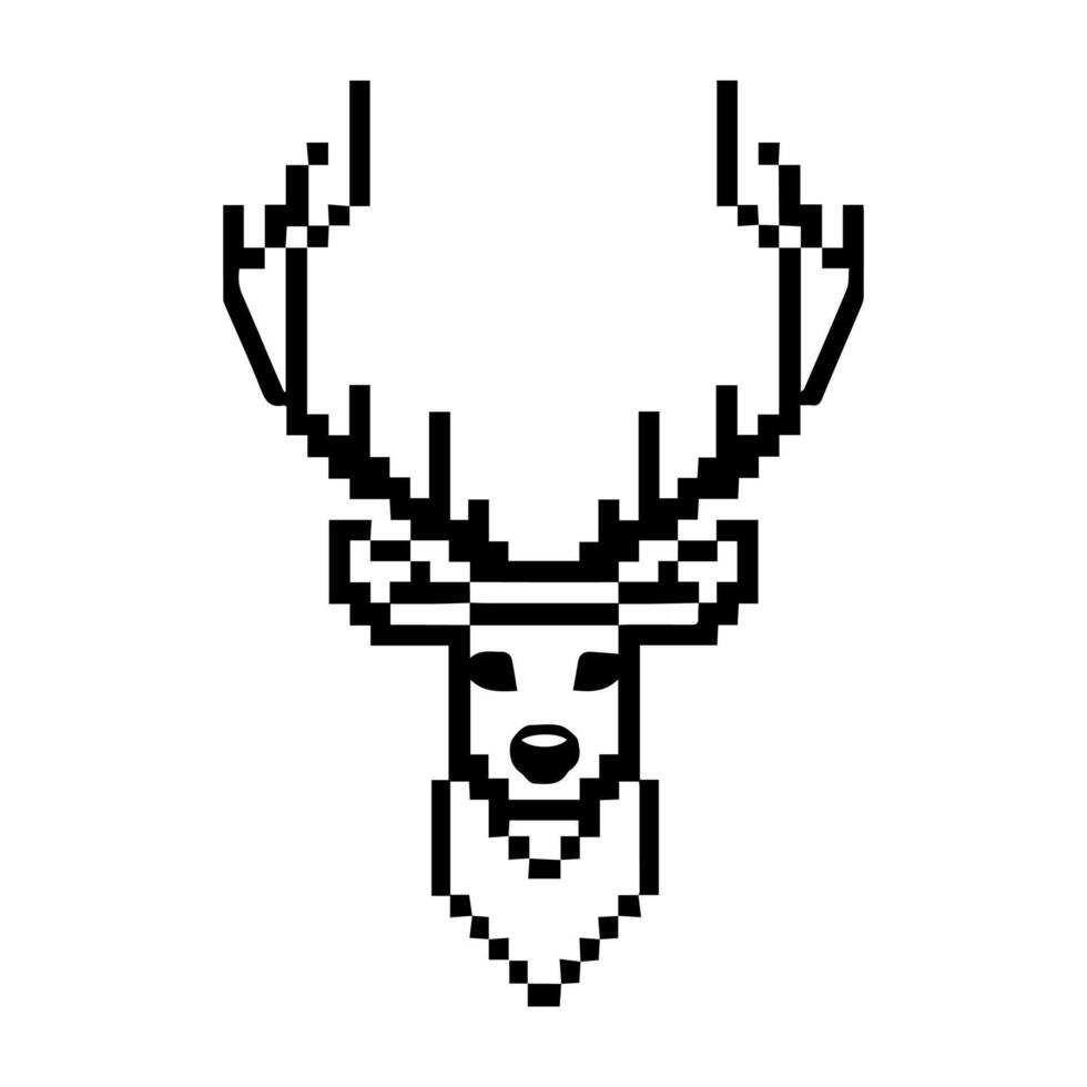 Deer Pixel logo or modern line icon. line art and icon design with bold outline. Black and white Pixel Perfect minimalistic symbol isolate white background. Creative logotype vector