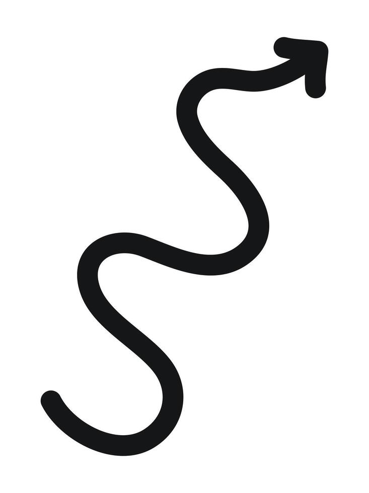 Hand drawn black wavy arrow on white background vector