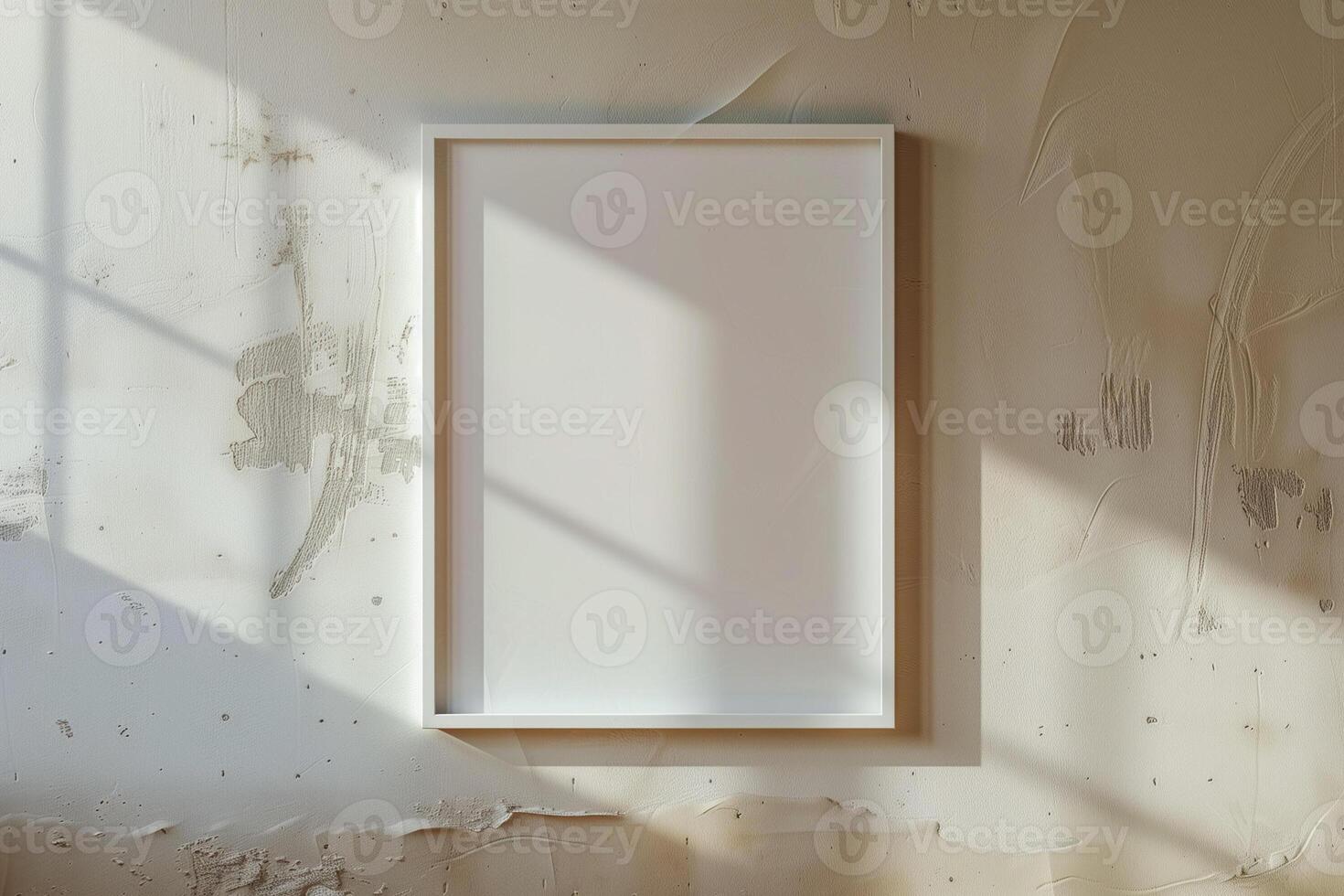 Square frame mockup close up on wall painted beige color 3d render photo