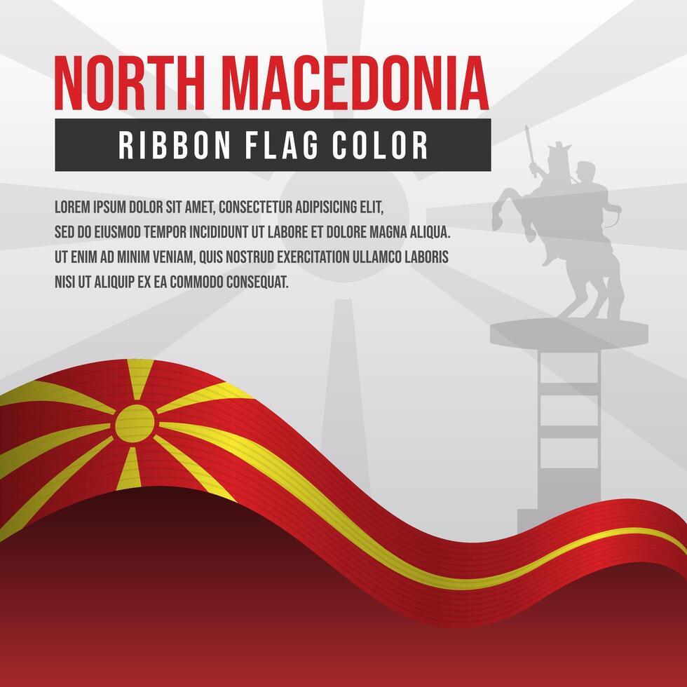 North Macedonia ribbon flag with Macedonia Square Statue silhouette and decoration vector
