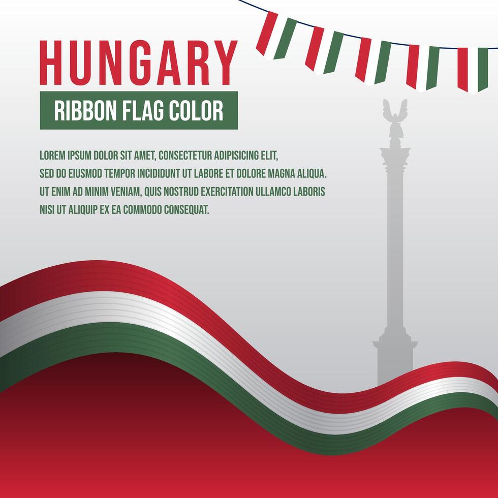 Hungary ribbon flag with Heroes Square Monument silhouette and decoration vector