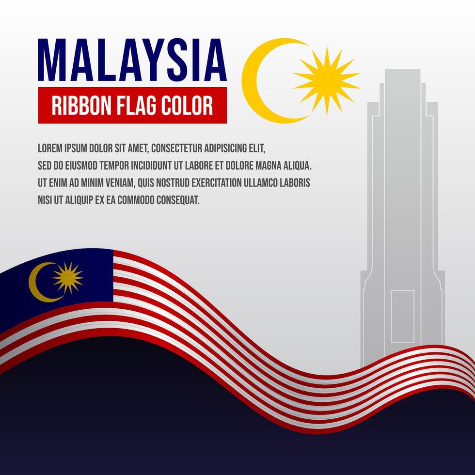 Malaysia ribbon flag with National Monument silhouette and decoration vector