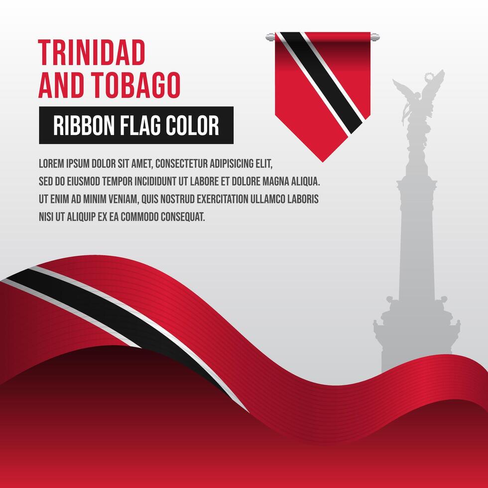 Trinidad and Tobago ribbon flag with Memorial Park Monument silhouette and decoration vector