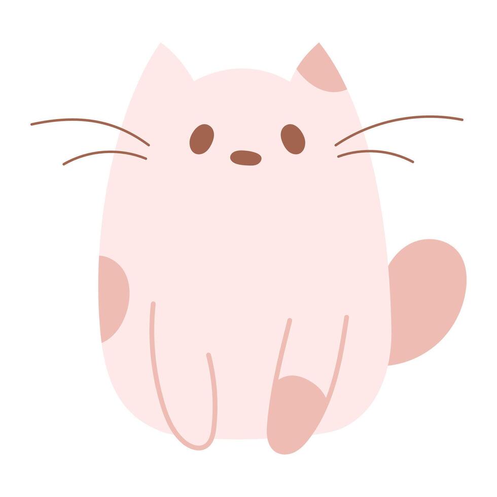 Cute kawaii cat,kitty with spots in hand draw flat style isolated on white background. Children illustration.Cartoon funny baby animal character design.Soft pastel colors. vector