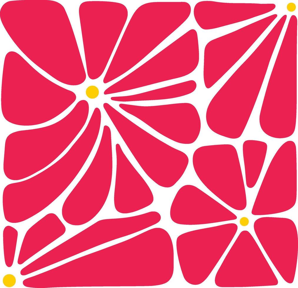 Flower square arrangement, composition, print isolated on white background. Red flowers in hand draw doodle style. Flat design. illustration. Chamomile, chrysanthemum, daisies, wildflowers. vector