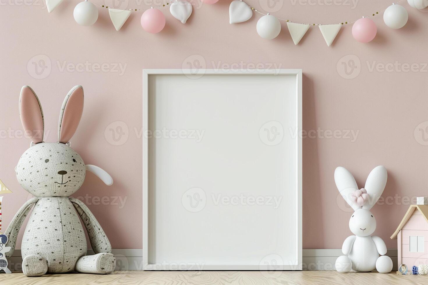 Mock up frame in children room interior background 3D render photo