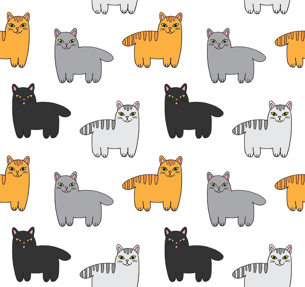 Seamless pattern of doodle colored cat vector