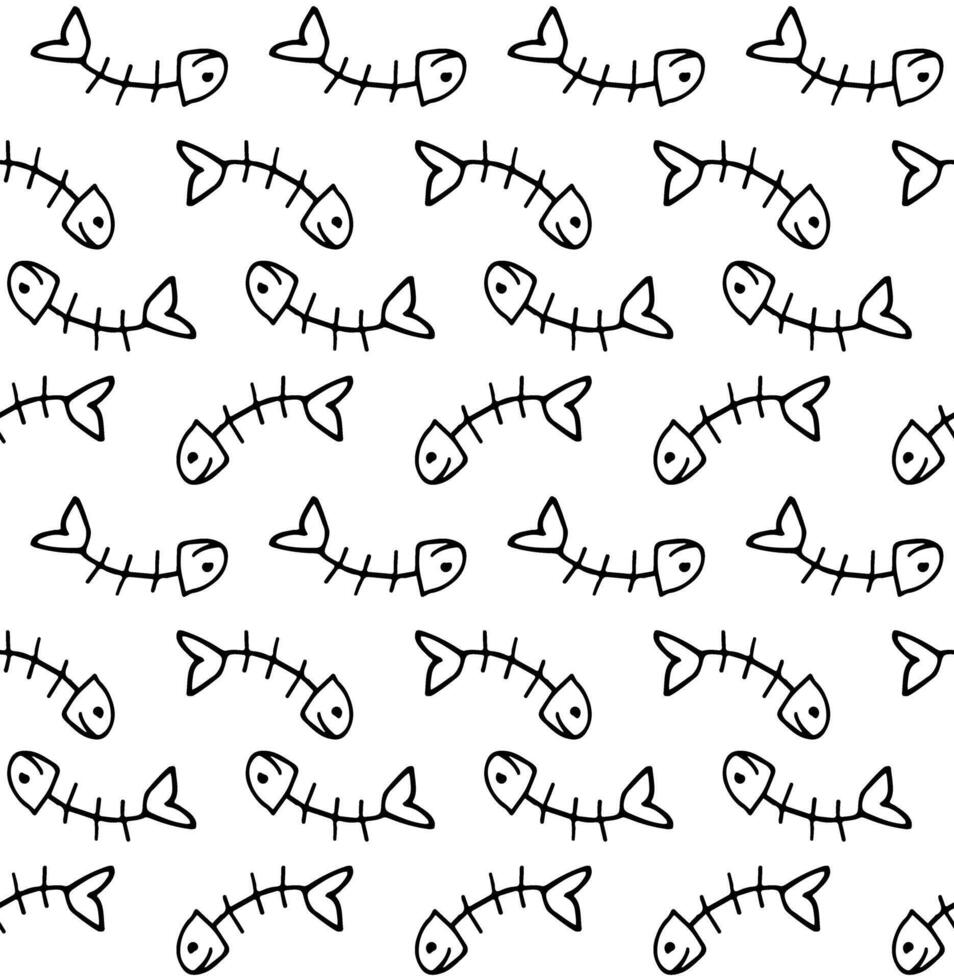 Seamless pattern of sketch fish skeleton vector