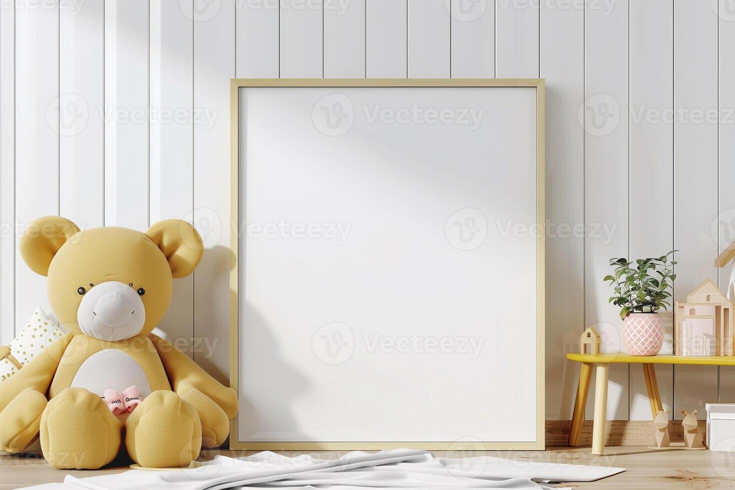 Mock up frame in children room interior background 3D render photo