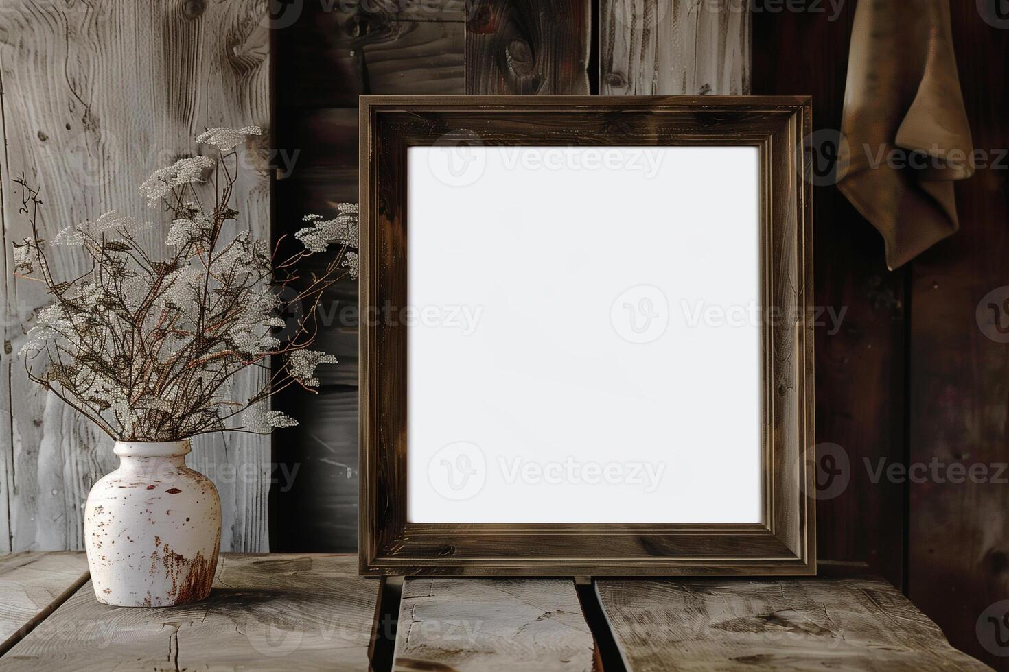 Square frame mockup in rustic interior 3d render photo