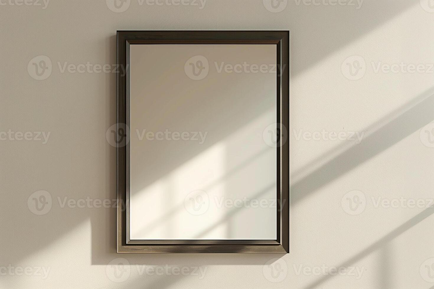 Square frame mockup close up on wall painted beige color 3d render photo