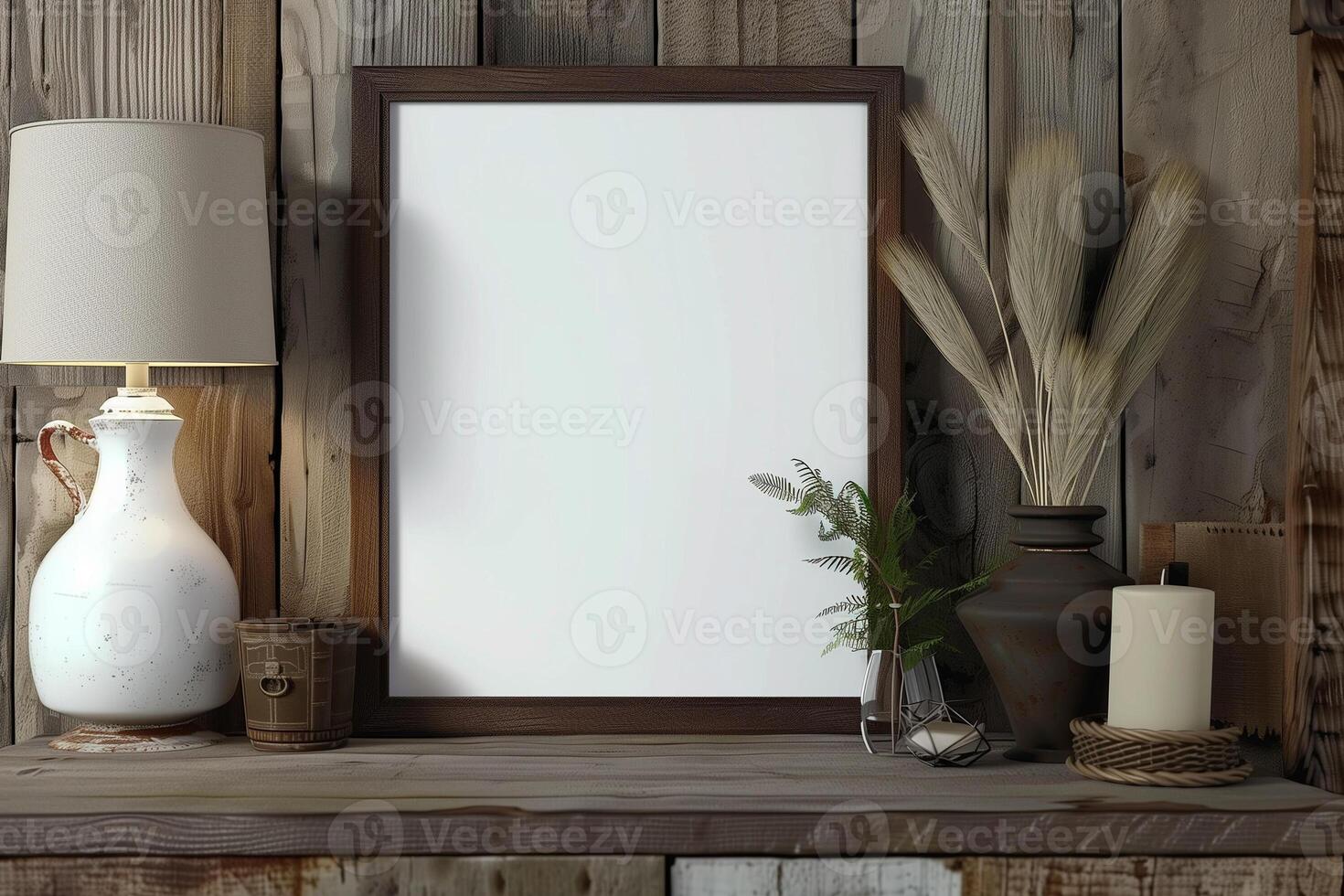 Square frame mockup in rustic interior 3d render photo