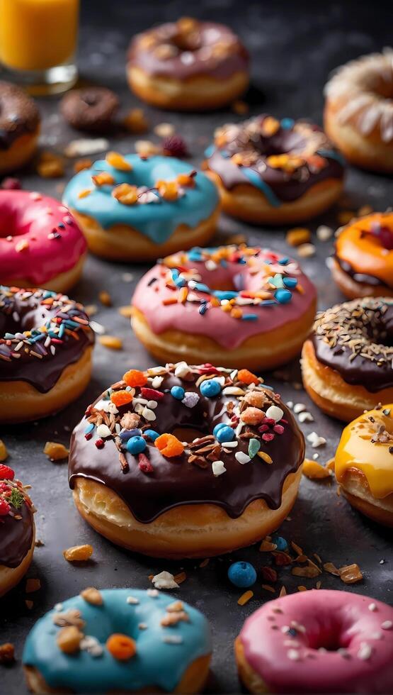 a large group of donuts with different colors photo