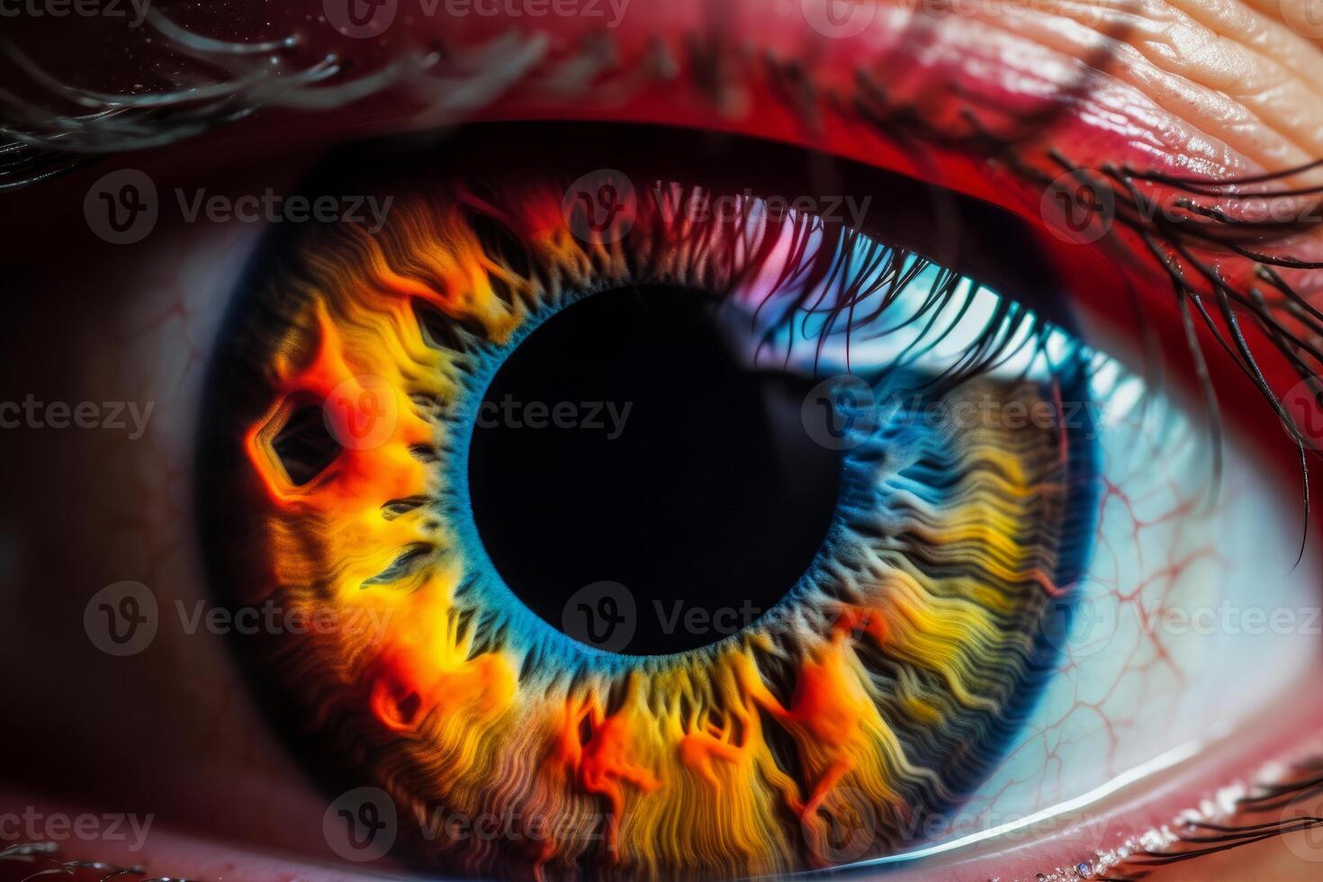 A vibrant and abstract close-up of a human eye. . photo