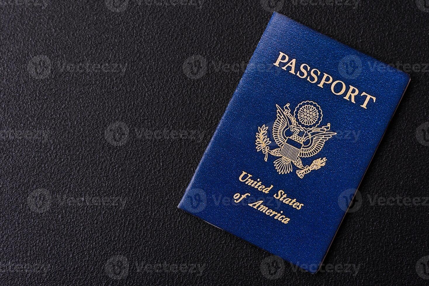 United States of America passport, airline tickets and money photo