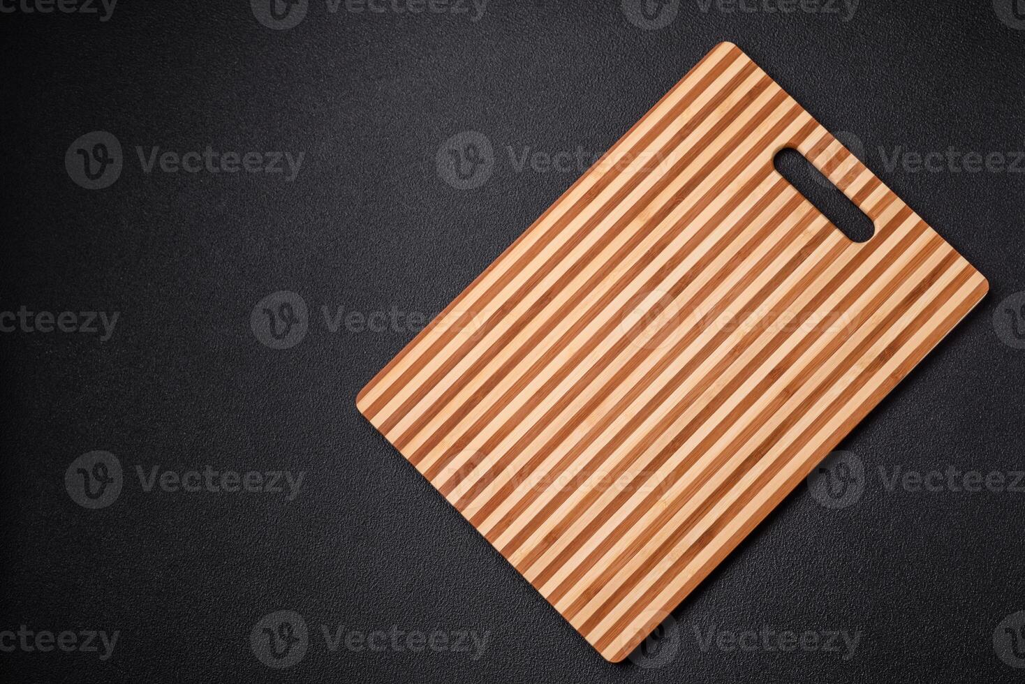 Empty rectangular wooden cutting board with copy space photo