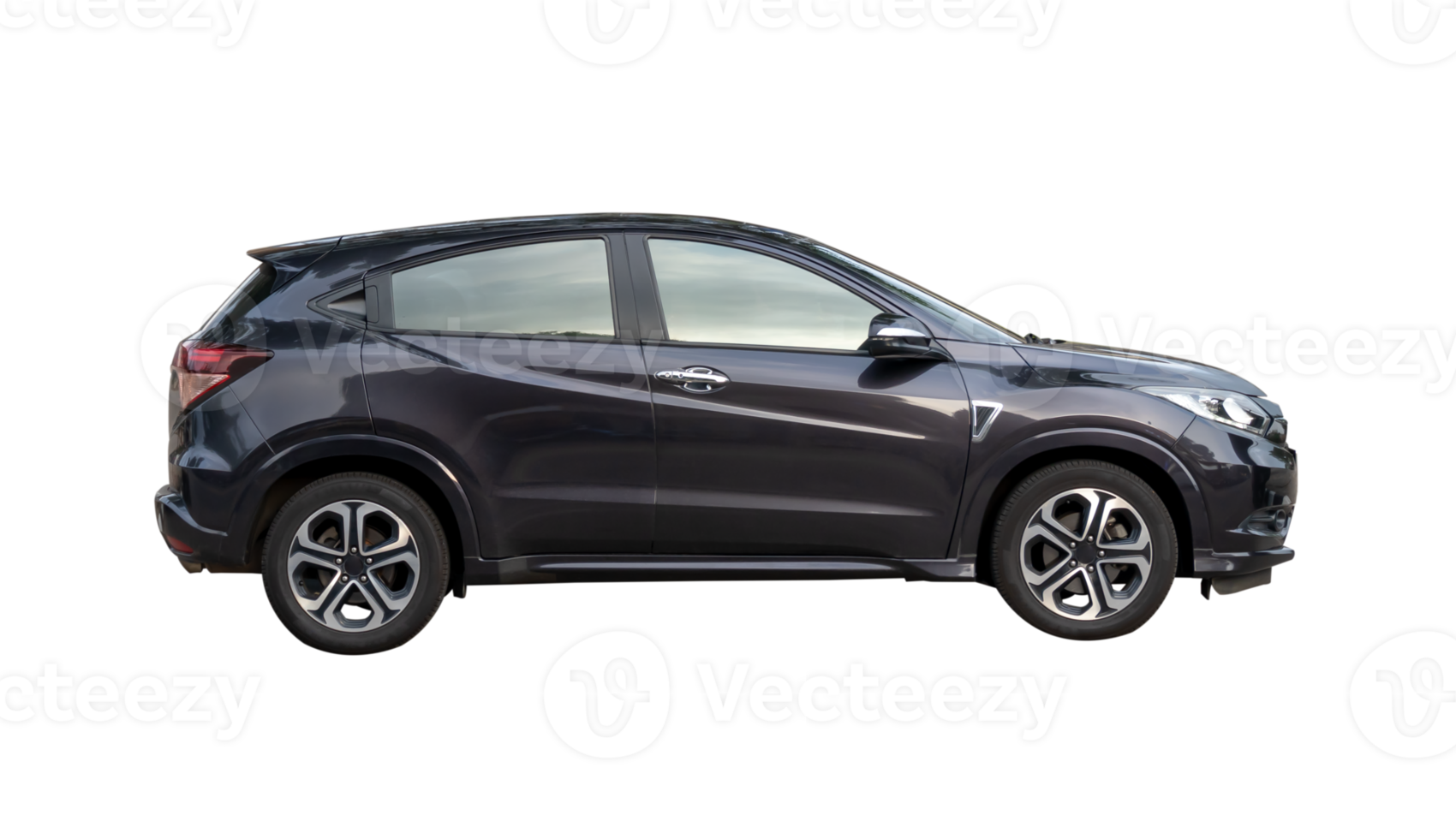 Side view of black hatchback car is isolated with clipping path in file format. png
