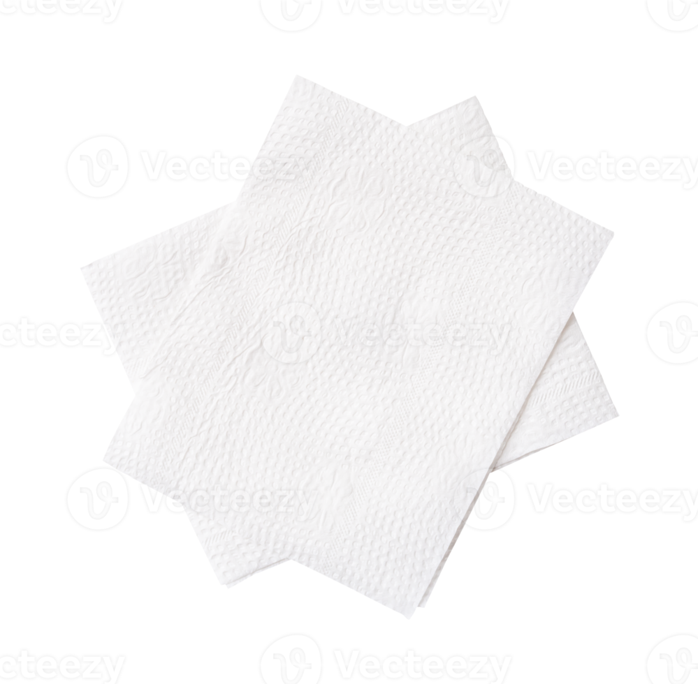 Top view of folded white tissue paper in stack isolated with clipping path in file format png
