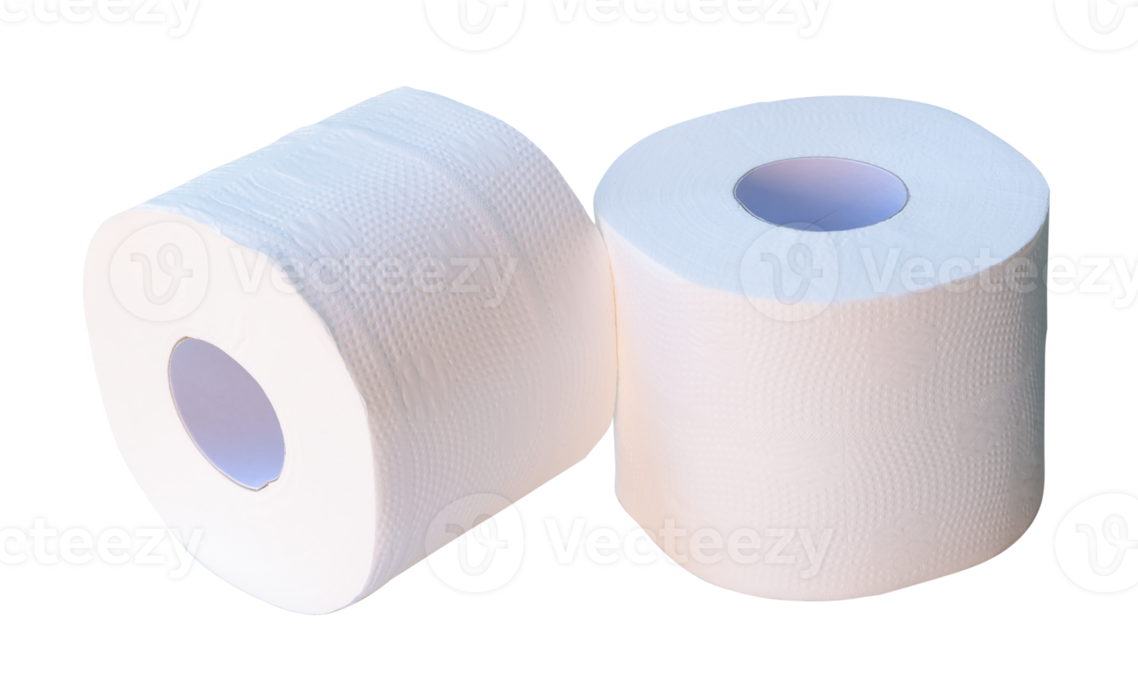 Front view of two rolls of tissue paper or toilet paper in stack isolated with clipping path in file format png