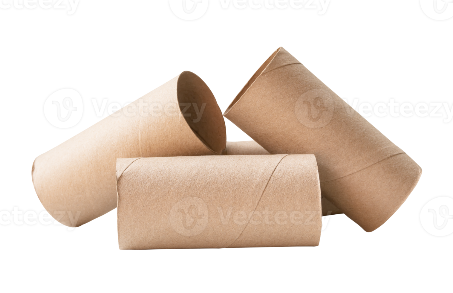 Front view of brown tissue paper cores in stack isolated with clipping path in file format png