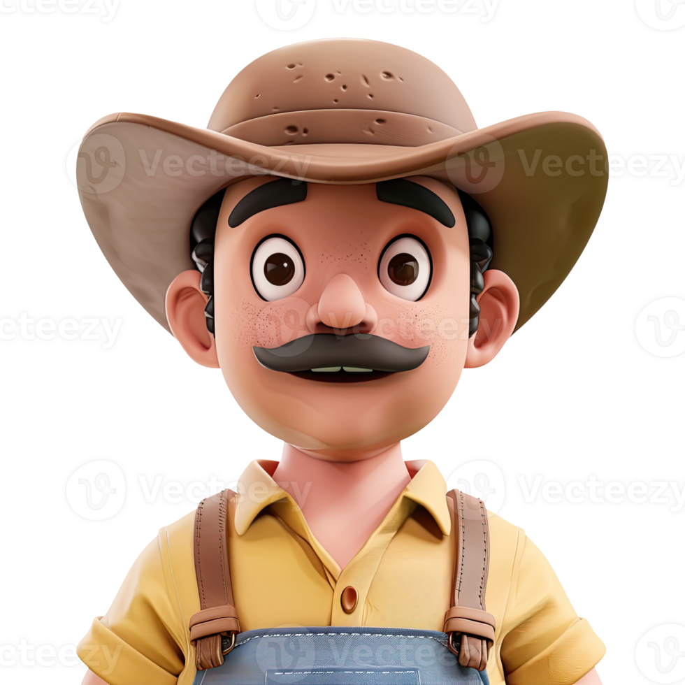 3D cute cartoon male farmer. png
