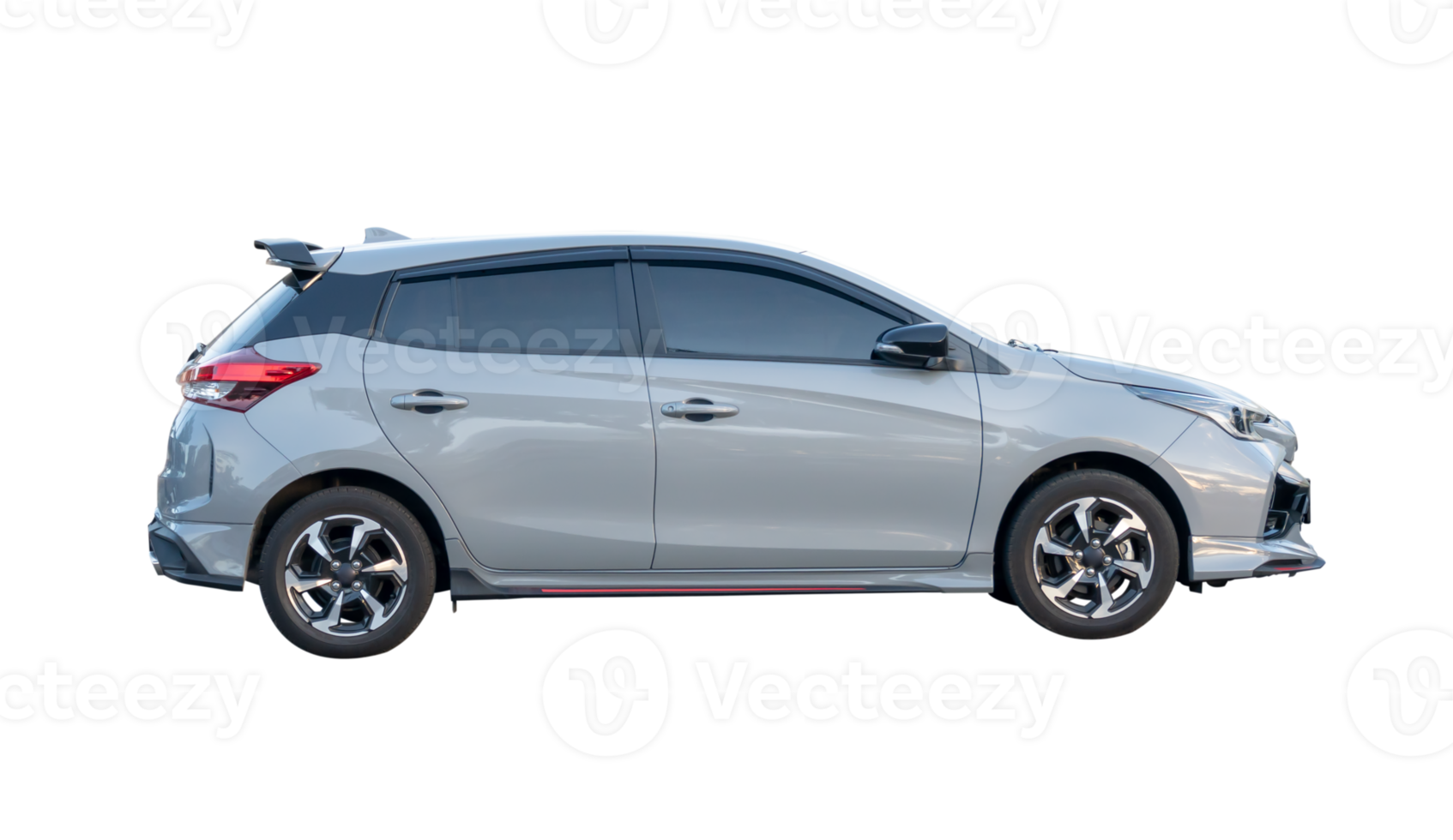 Side view of gray hatchback car isolated with clipping path in file format png